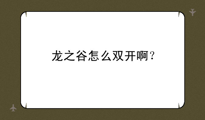 龙之谷怎么双开啊？