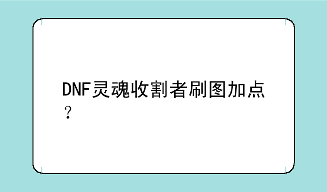 DNF灵魂收割者刷图加点？