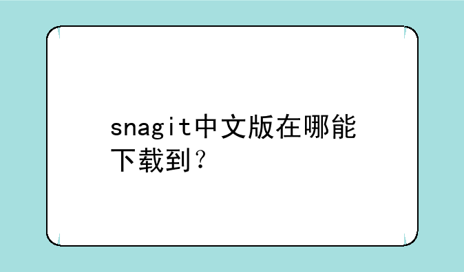 snagit中文版在哪能下载到？