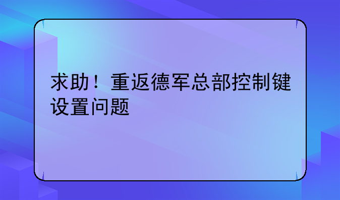 求助！重返德军总部控制键设置问题