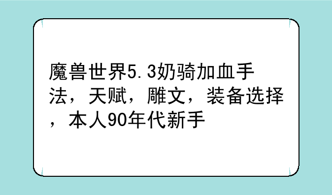 魔兽世界5.3奶骑加血手法，天赋，雕文，装备选择，本人90年代新手