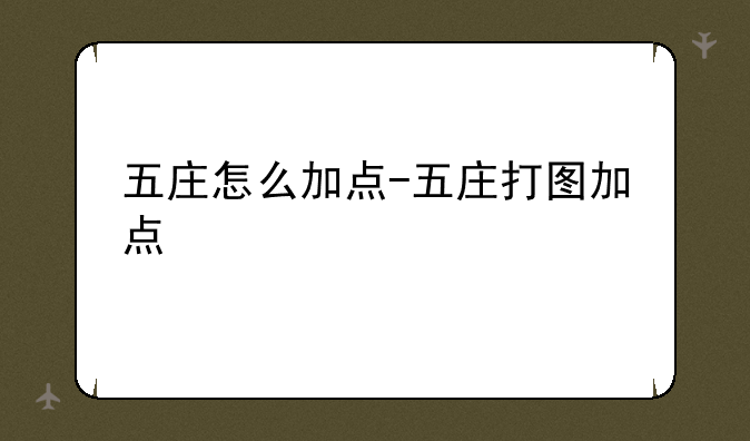 五庄怎么加点-五庄打图加点